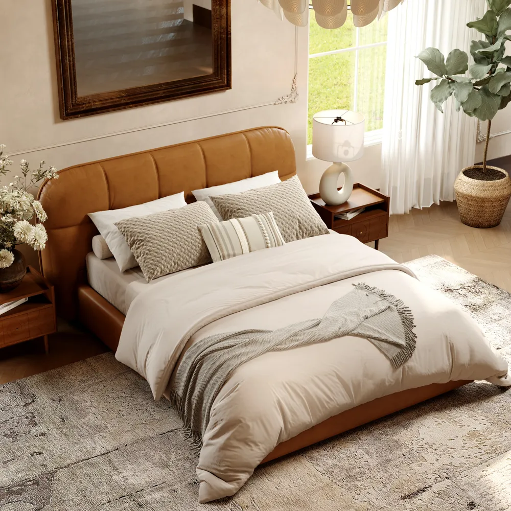 Toast-Leather Upholstered Bed