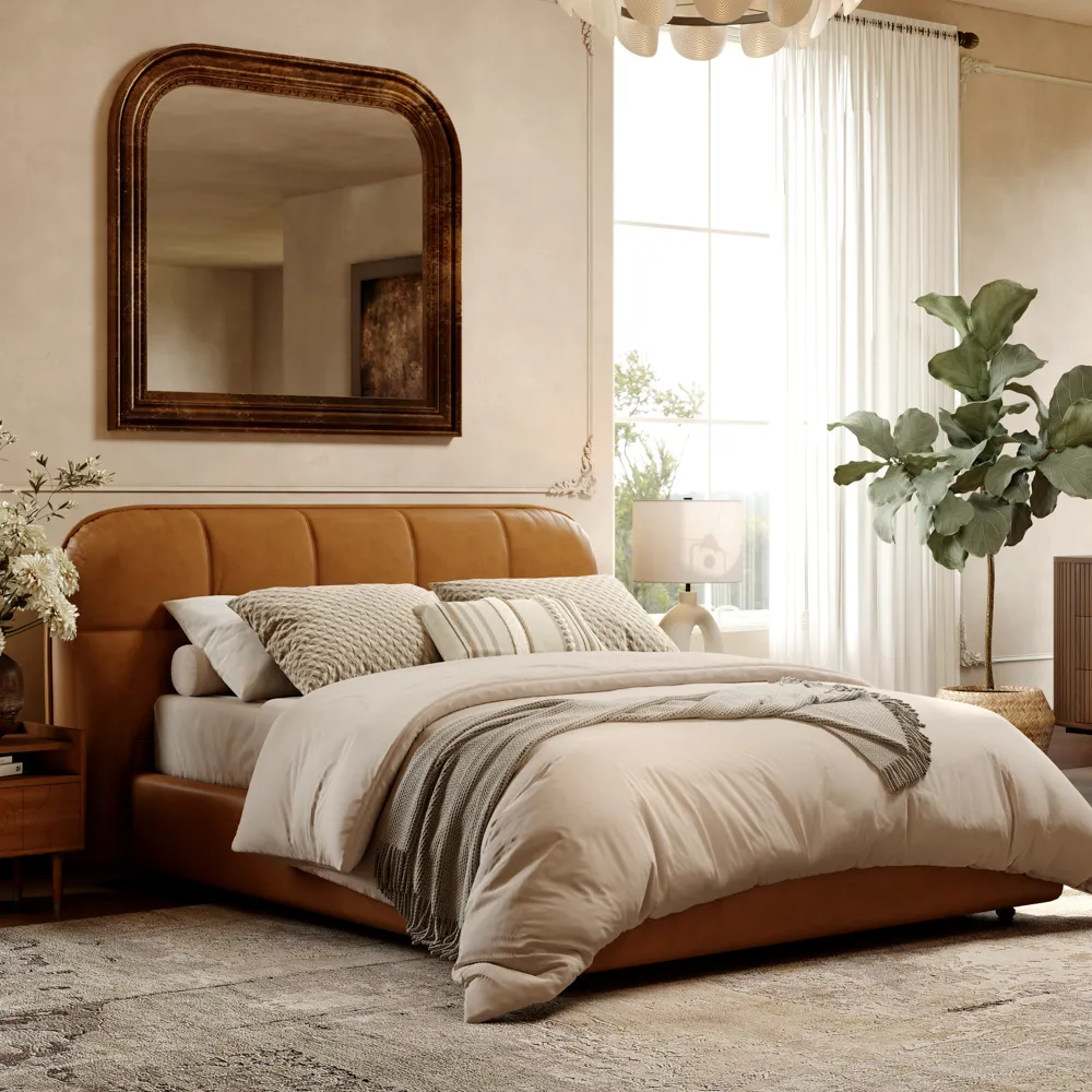Toast-Leather Upholstered Bed