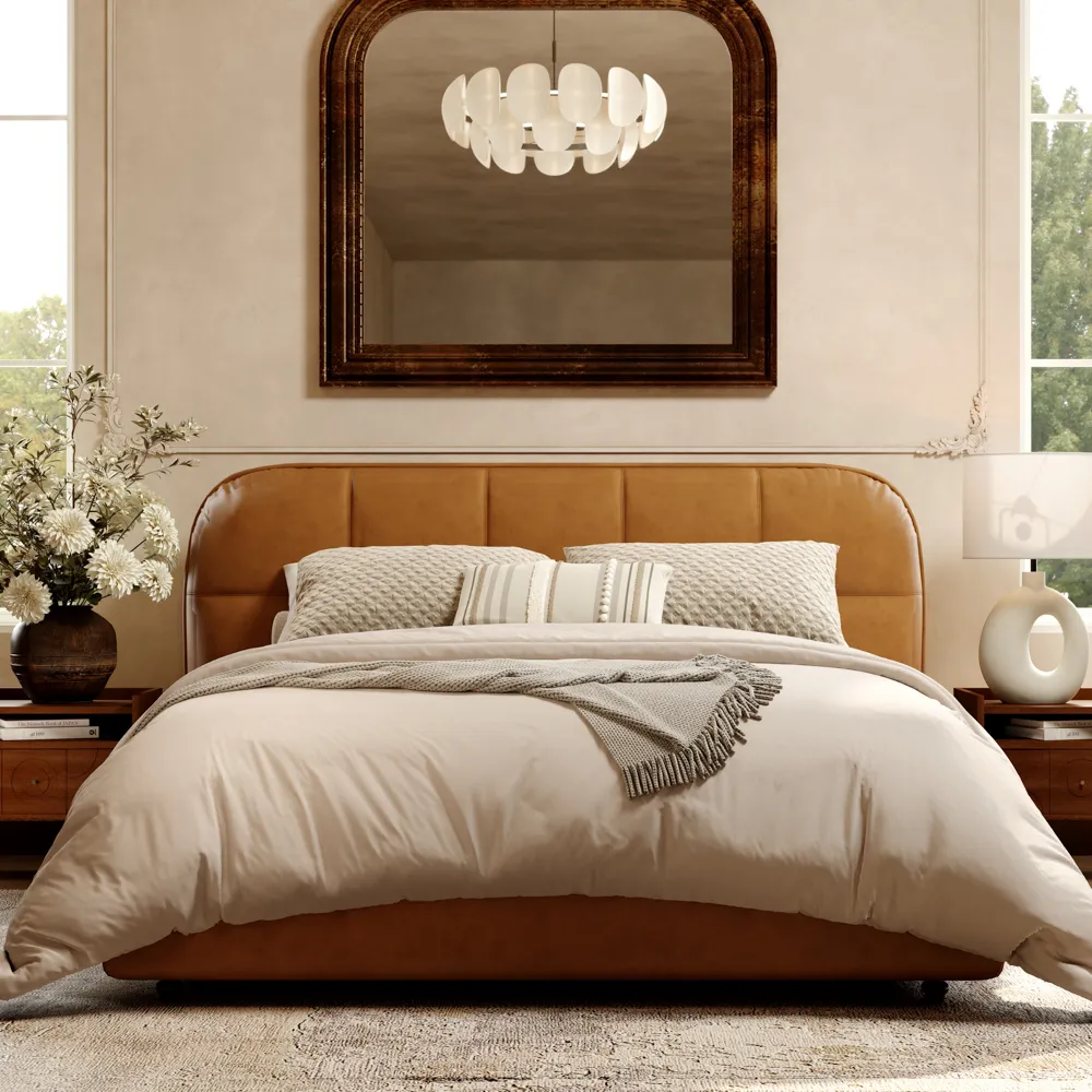 Toast-Leather Upholstered Bed
