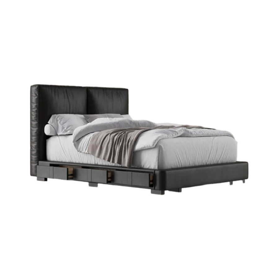 Leather Upholstered Storage Bed with 6 Drawers