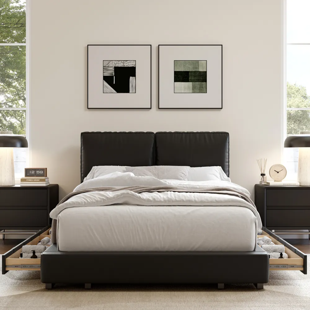 Leather Upholstered Storage Bed with 6 Drawers Leather Upholstered Storage Bed with 6 Drawers