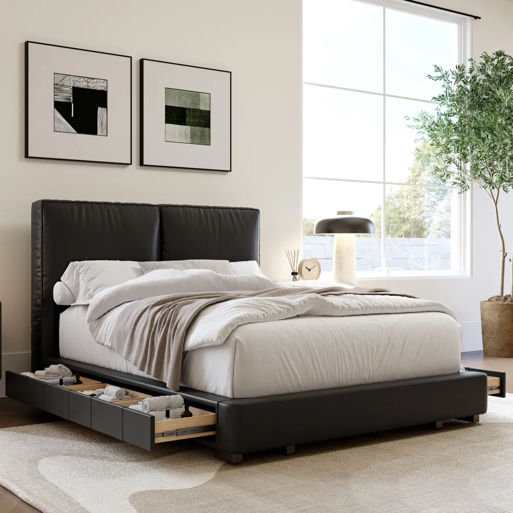 Leather Upholstered Storage Bed with 6 Drawers Leather Upholstered Storage Bed with 6 Drawers
