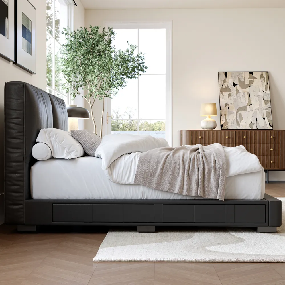 Leather Upholstered Storage Bed with 6 Drawers Leather Upholstered Storage Bed with 6 Drawers