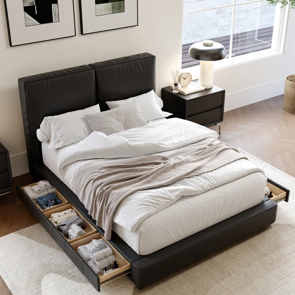 Leather Upholstered Storage Bed with 6 Drawers Leather Upholstered Storage Bed with 6 Drawers