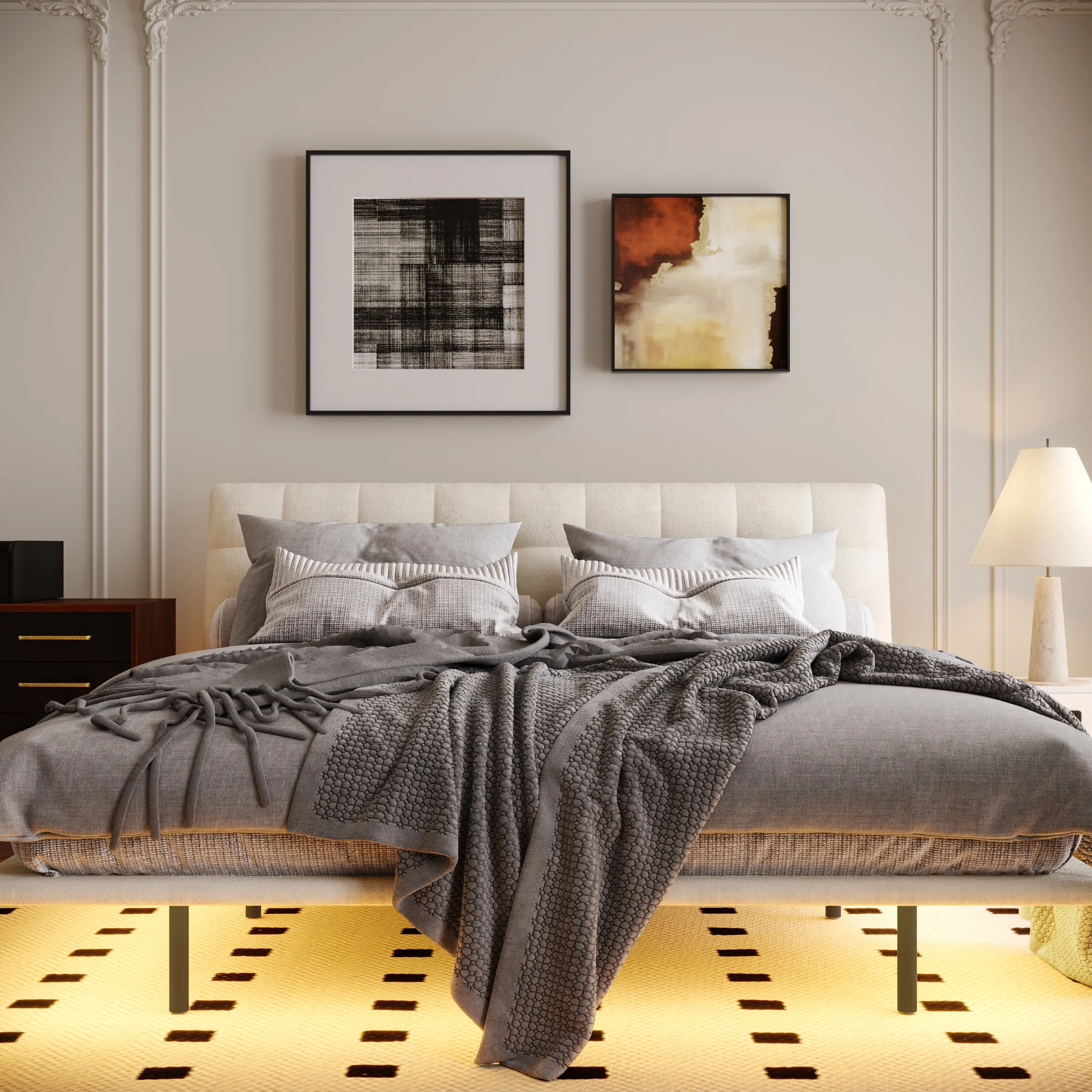 Upholstered Bed with Smart Lighting and Interchangeable Upholstered Bed with Smart Lighting and Interchangeable