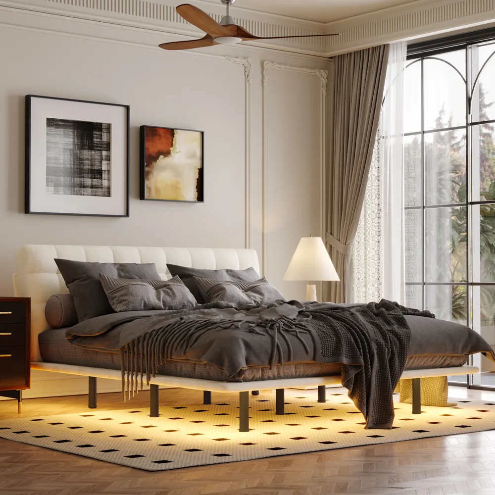 Upholstered Bed with Smart Lighting and Interchangeable Upholstered Bed with Smart Lighting and Interchangeable