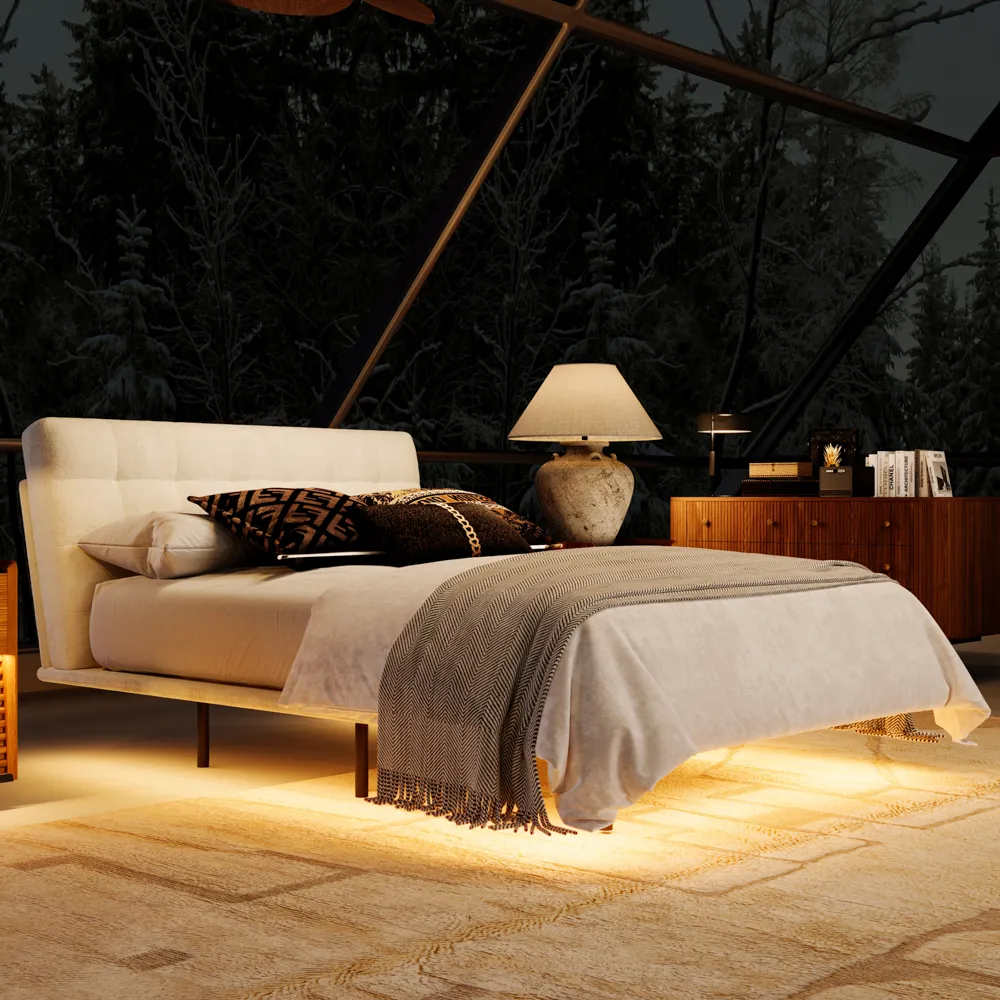 Upholstered Bed with Smart Lighting and Interchangeable Upholstered Bed with Smart Lighting and Interchangeable