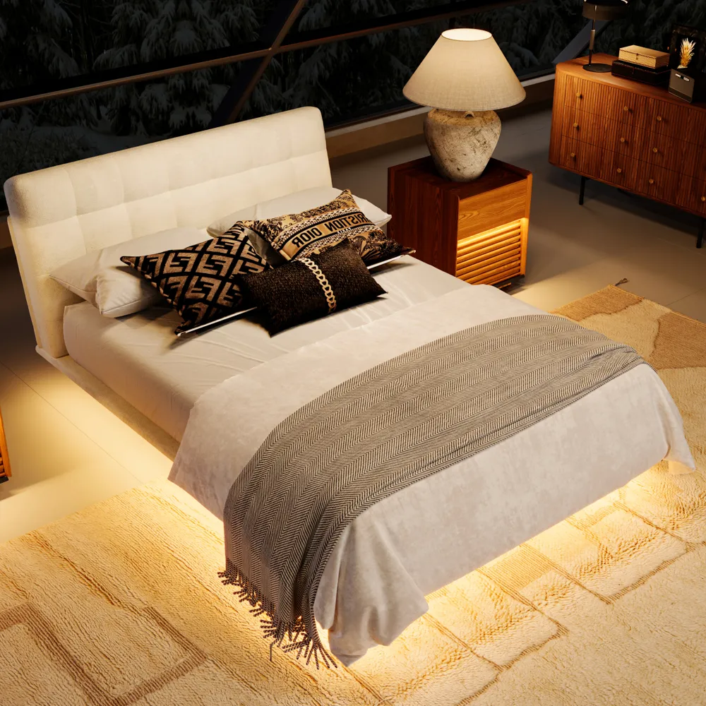 Upholstered Bed with Smart Lighting and Interchangeable Upholstered Bed with Smart Lighting and Interchangeable