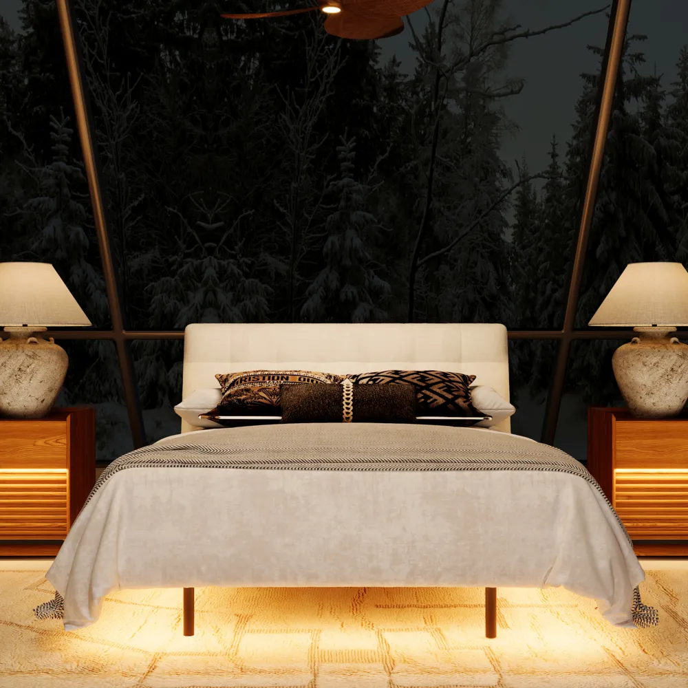 Upholstered Bed with Smart Lighting and Interchangeable Upholstered Bed with Smart Lighting and Interchangeable