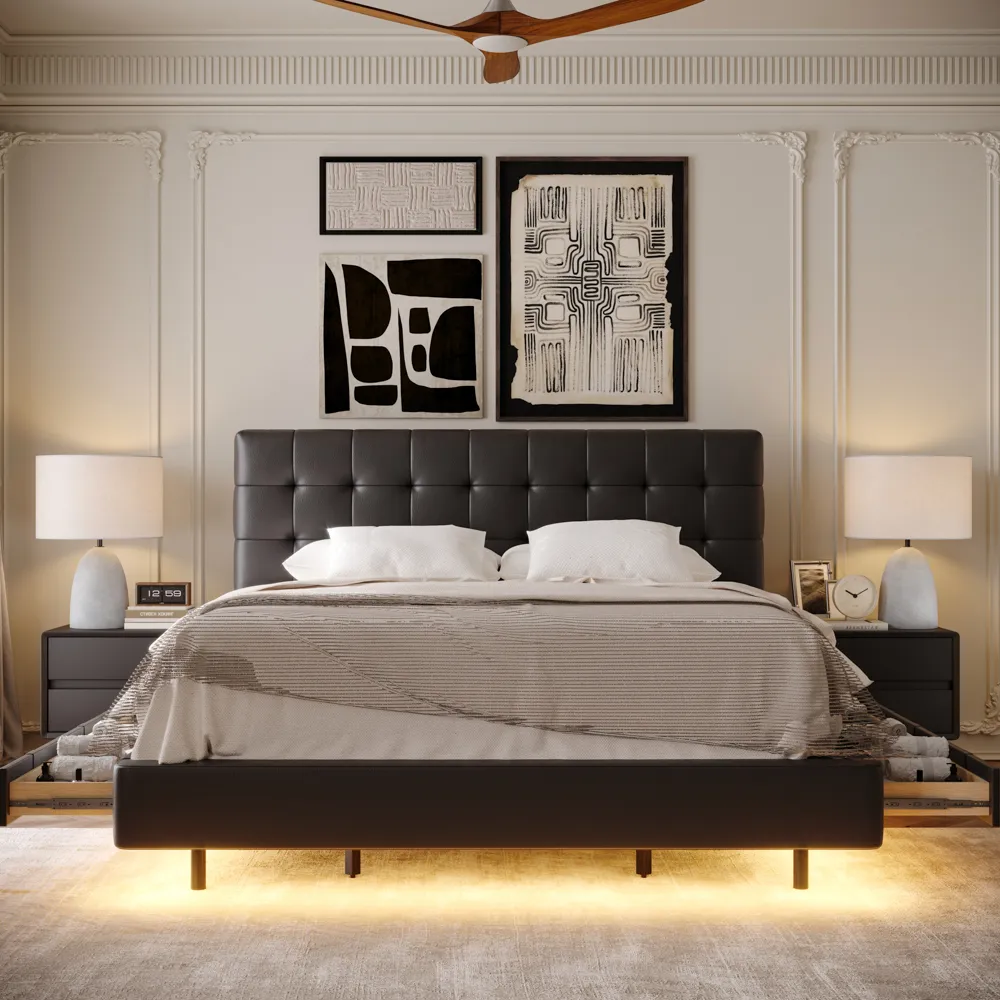 Leather Upholstered Storage Bed with Smart Lighting Leather Upholstered Storage Bed with Smart Lighting