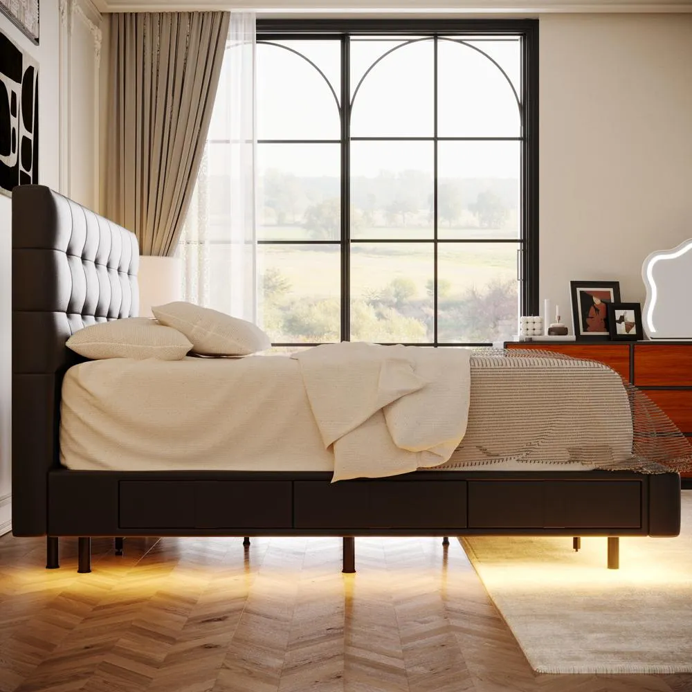 Leather Upholstered Storage Bed with Smart Lighting Leather Upholstered Storage Bed with Smart Lighting
