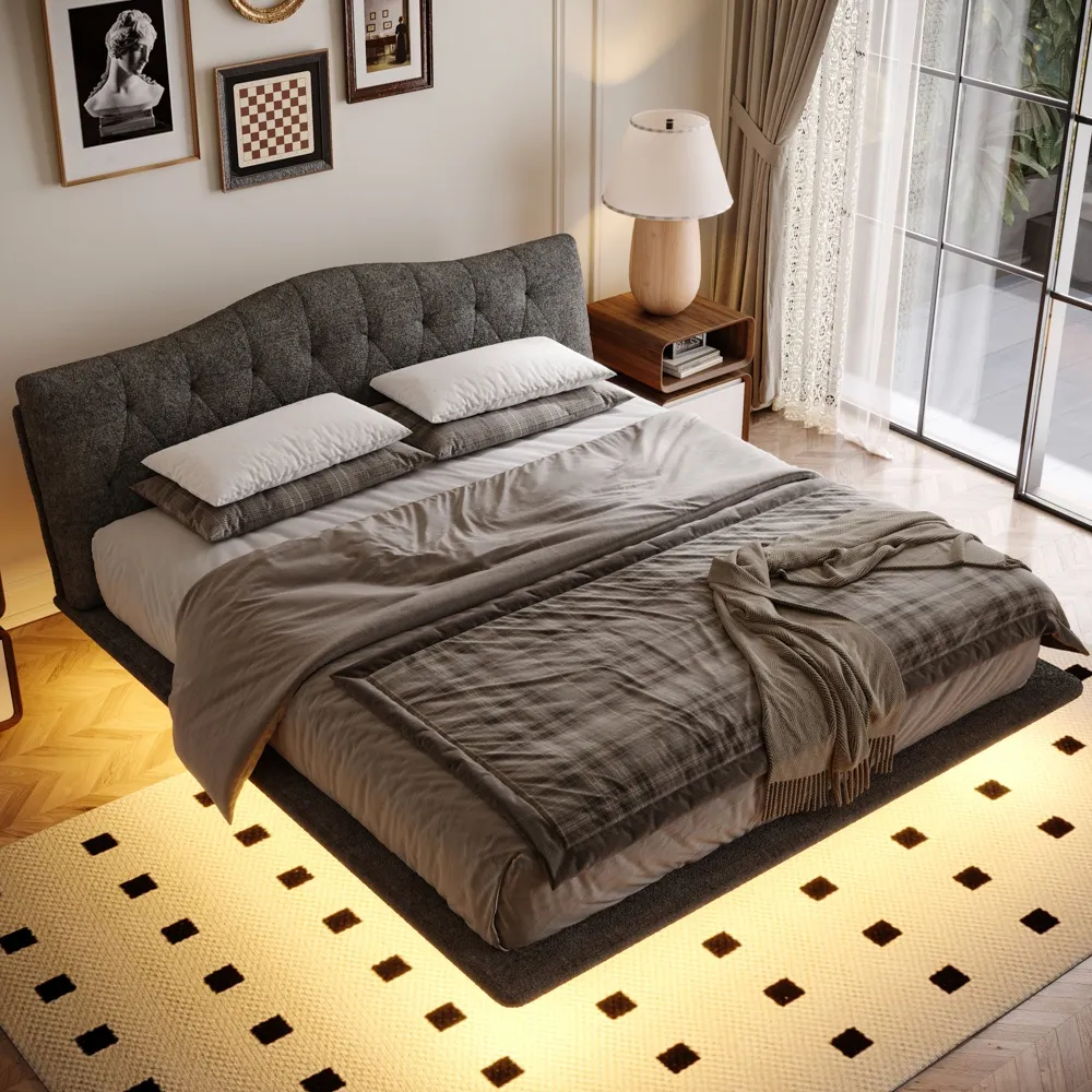 Upholstered Bed with Smart Lighting and Interchangeable Upholstered Bed with Smart Lighting and Interchangeable