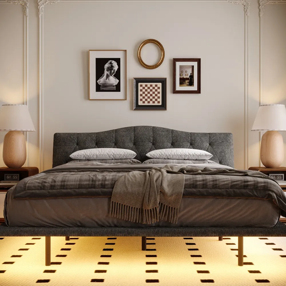 Upholstered Bed with Smart Lighting and Interchangeable Upholstered Bed with Smart Lighting and Interchangeable