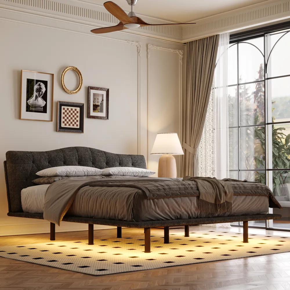 Upholstered Bed with Smart Lighting and Interchangeable Upholstered Bed with Smart Lighting and Interchangeable