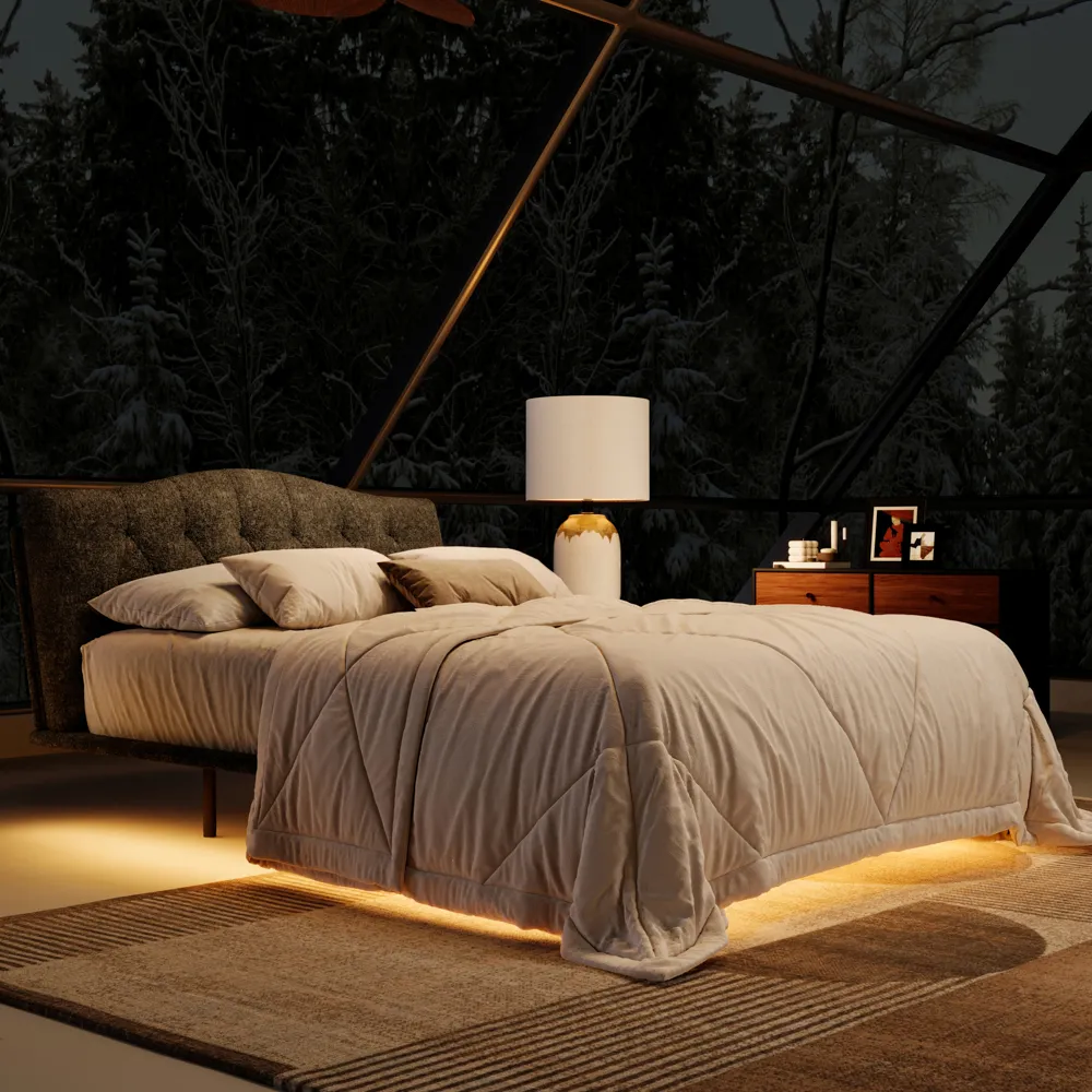 Upholstered Bed with Smart Lighting and Interchangeable Upholstered Bed with Smart Lighting and Interchangeable