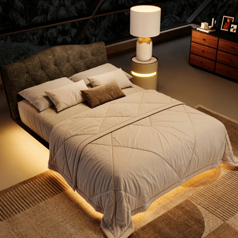Upholstered Bed with Smart Lighting and Interchangeable Upholstered Bed with Smart Lighting and Interchangeable