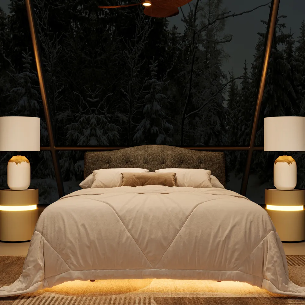 Upholstered Bed with Smart Lighting and Interchangeable Upholstered Bed with Smart Lighting and Interchangeable