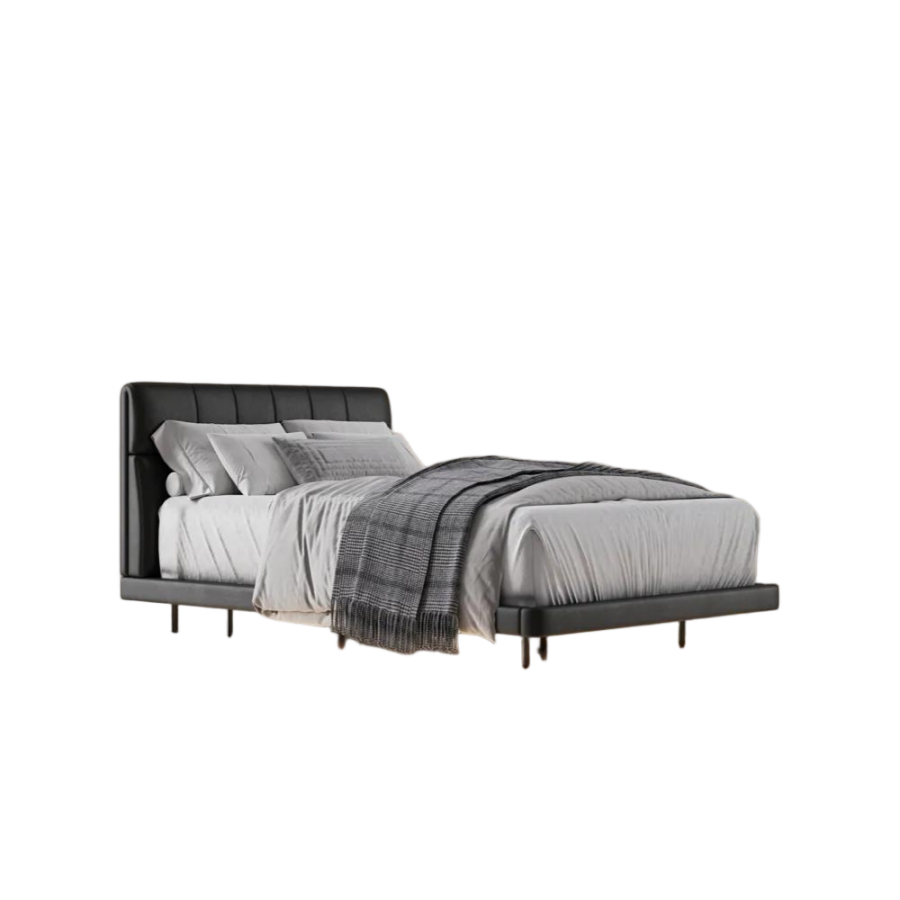 Leather Upholstered Floating Bed with Smart Lighting