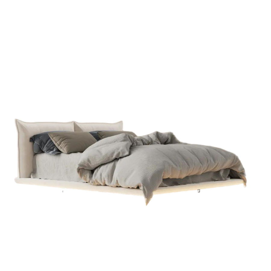 Velvet Upholstered Floating Bed with Smart Lighting
