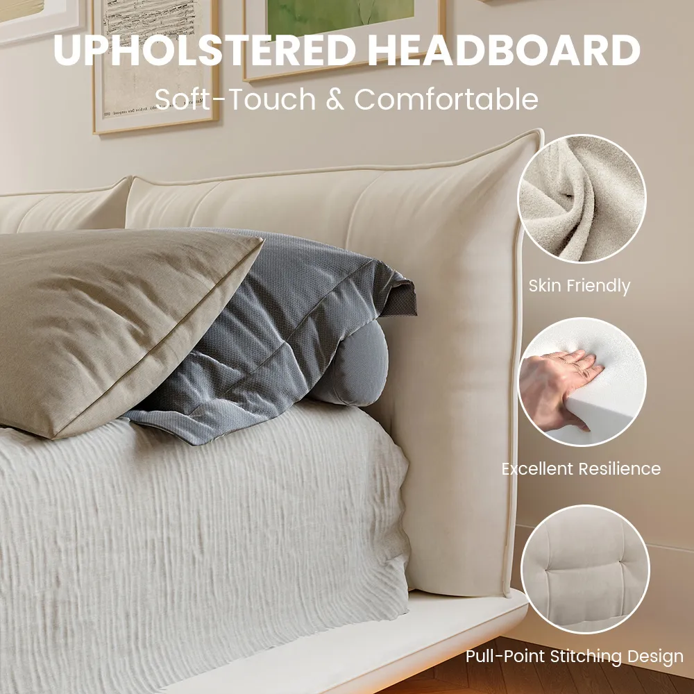 Velvet Upholstered Floating Bed with Smart Lighting Velvet Upholstered Floating Bed with Smart Lighting