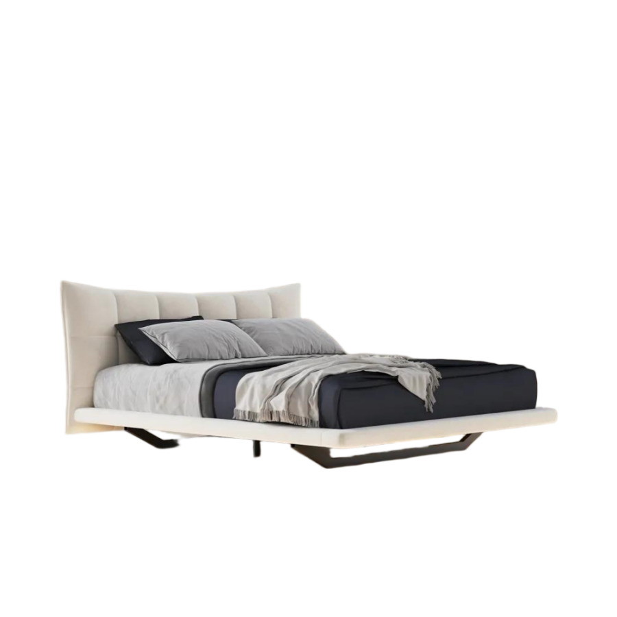 Velvet Upholstered Floating Bed with Smart Lighting