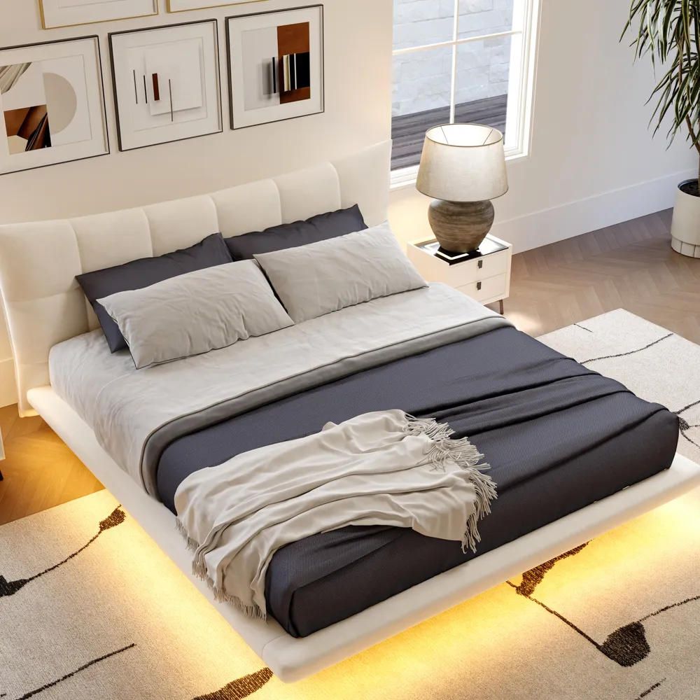 Velvet Upholstered Floating Bed with Smart Lighting Velvet Upholstered Floating Bed with Smart Lighting