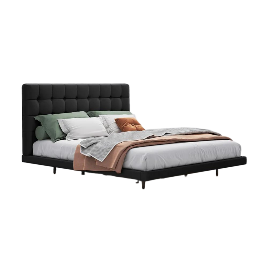 Leather Upholstered Floating Bed with Smart Lighting