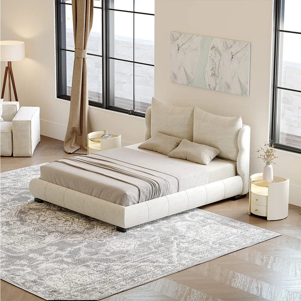 Upholstered Bed with Wingback Headboard