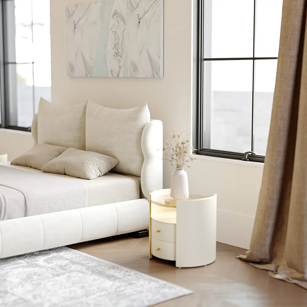Upholstered Bed with Wingback Headboard