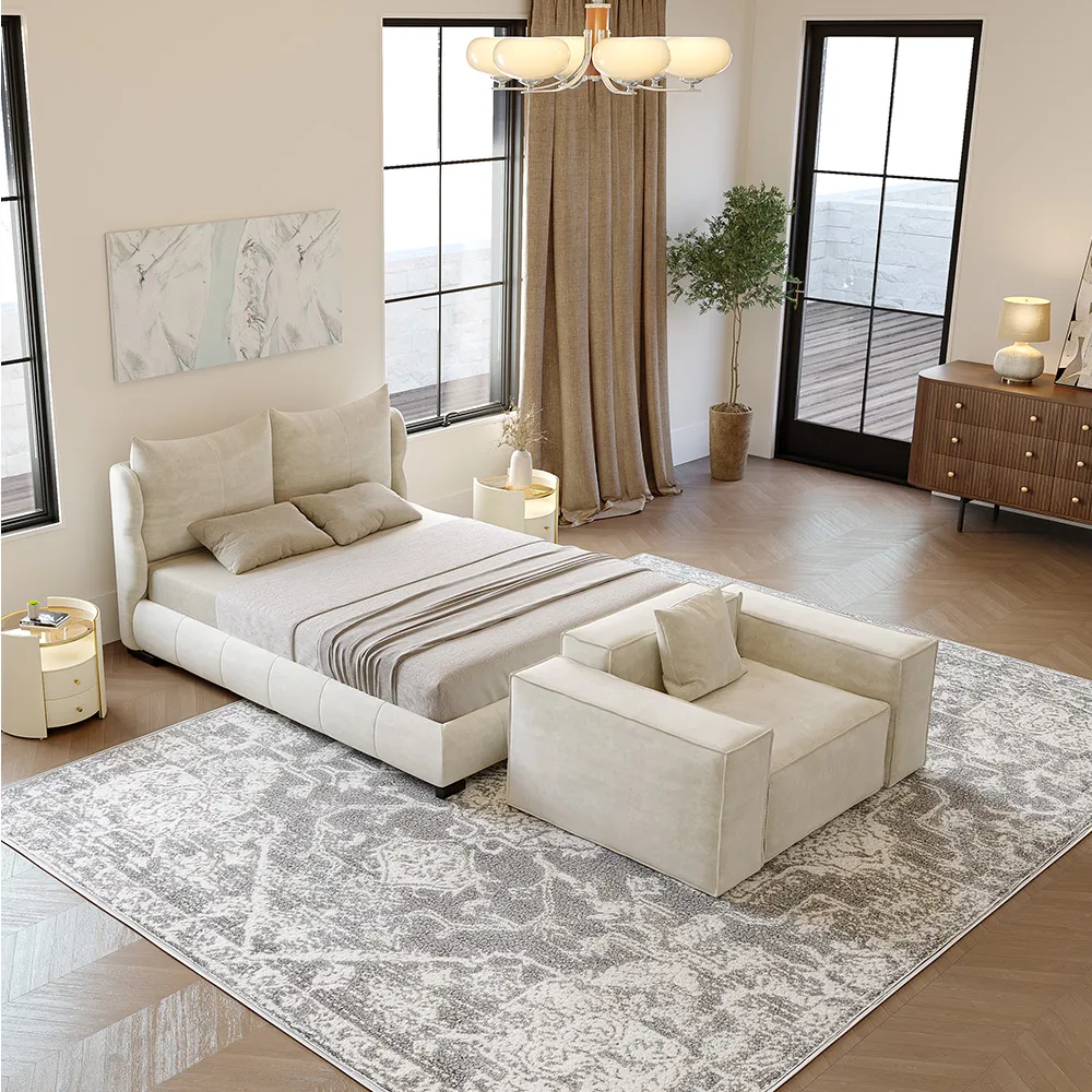 Upholstered Bed with Wingback Headboard