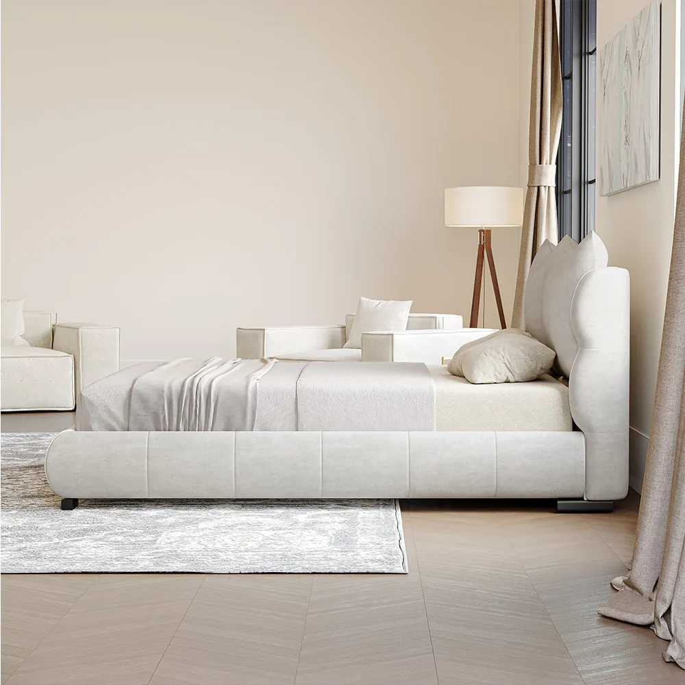Upholstered Bed with Wingback Headboard