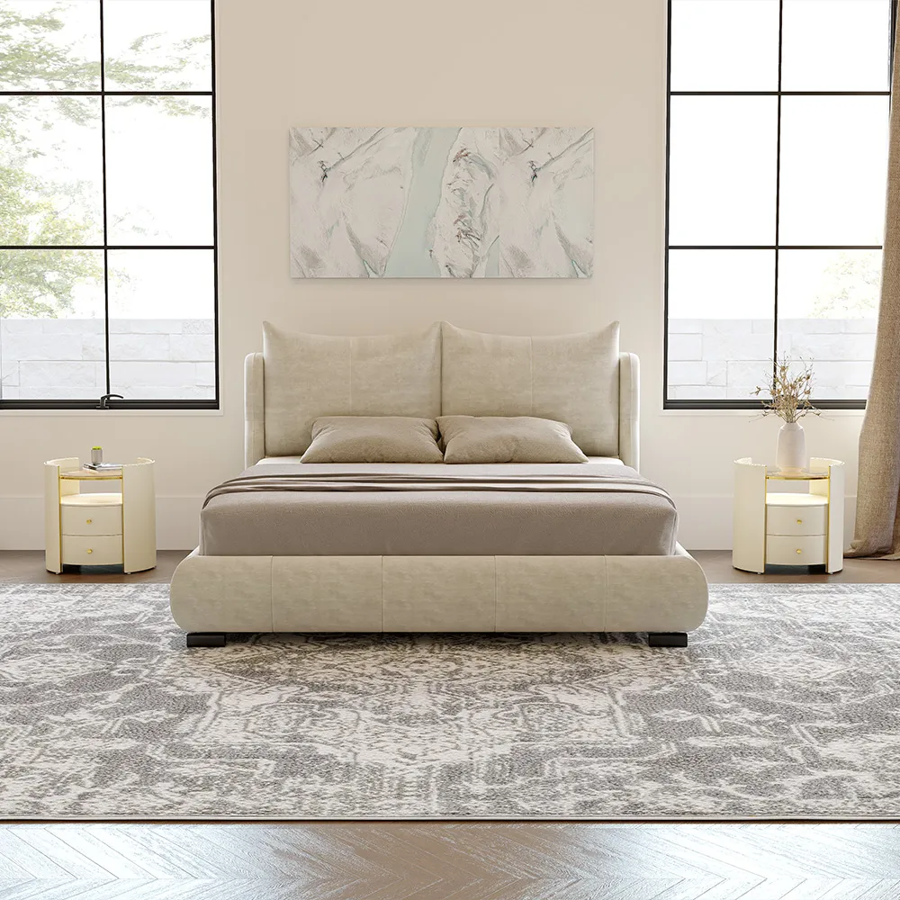 Upholstered Bed with Wingback Headboard