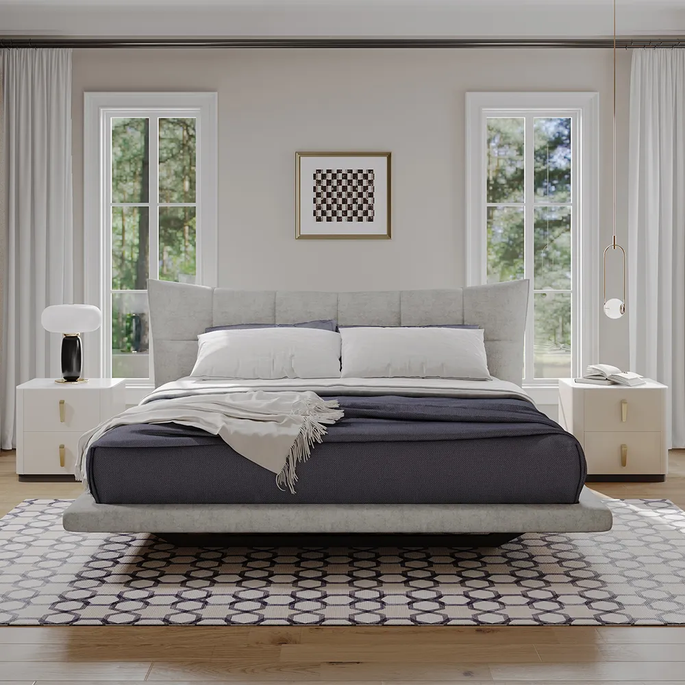 Grey Upholstered Floating Bed