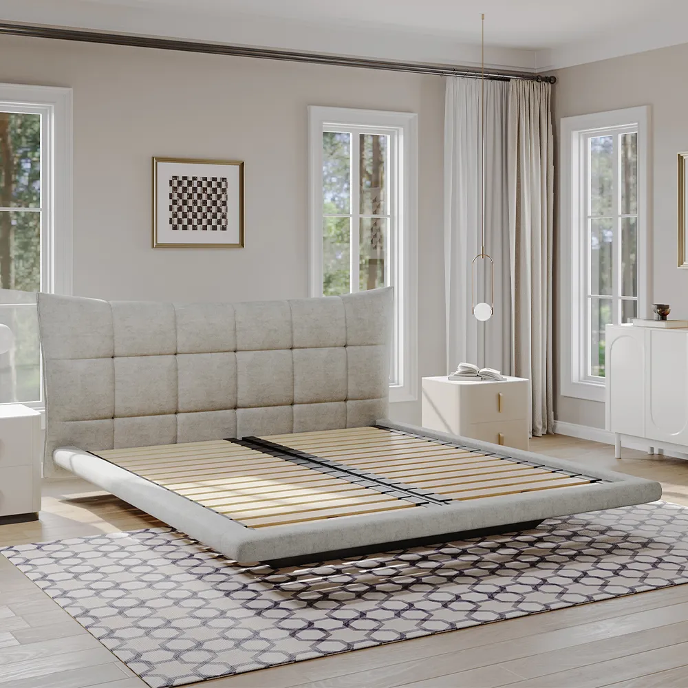 Grey Upholstered Floating Bed
