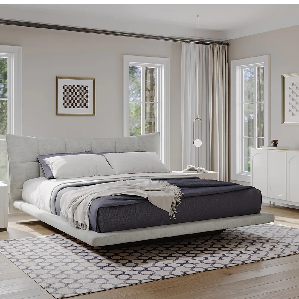 Grey Upholstered Floating Bed