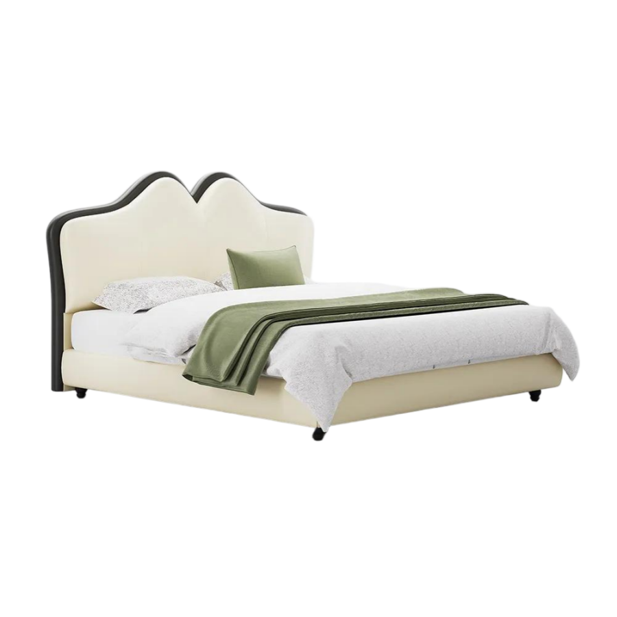 Butterfly Queen Size Leather Upholstered Bed with Curved Headboard