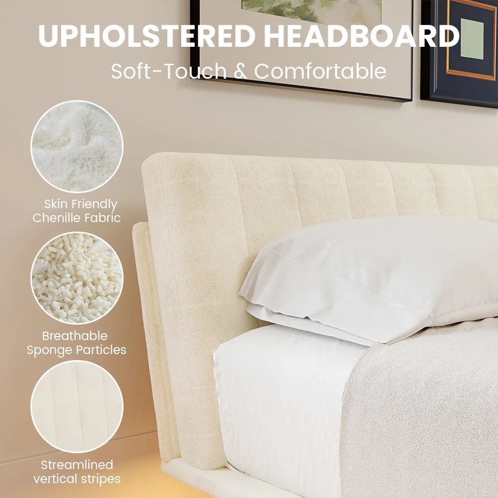 Upholstered Bed with Smart Lighting and Interchangeable
