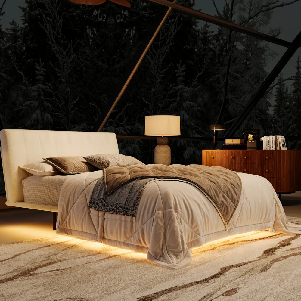 Upholstered Bed with Smart Lighting and Interchangeable