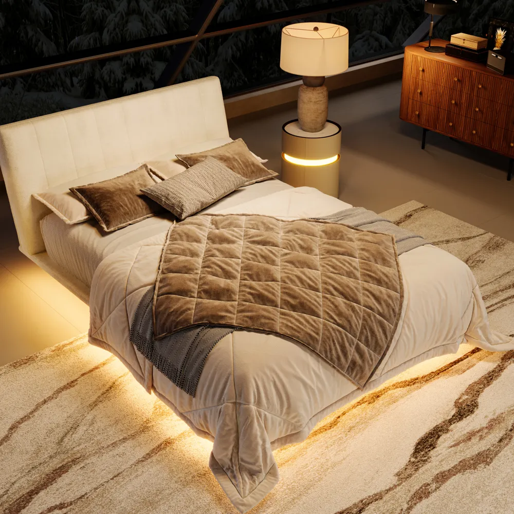 Upholstered Bed with Smart Lighting and Interchangeable