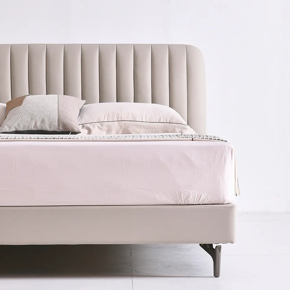 King Size Leather Upholstered Bed with Vertical Channel Headboard