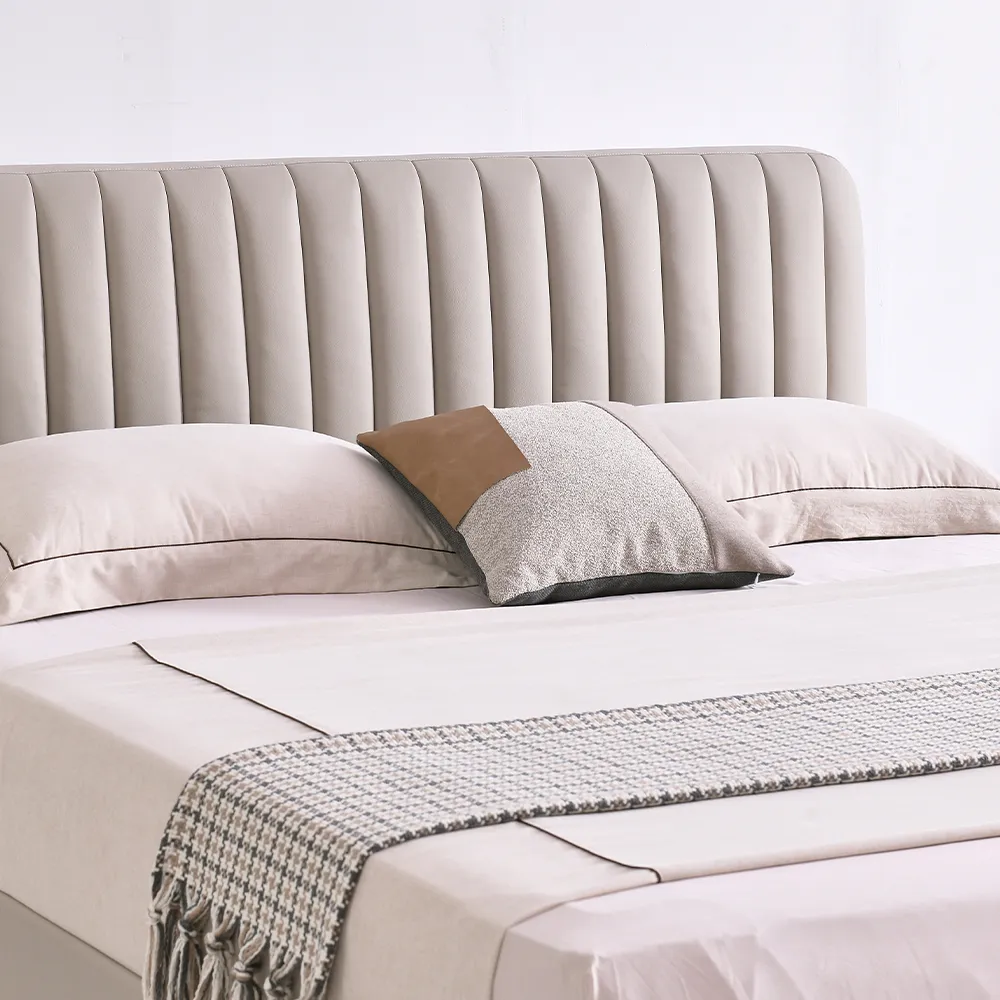 King Size Leather Upholstered Bed with Vertical Channel Headboard
