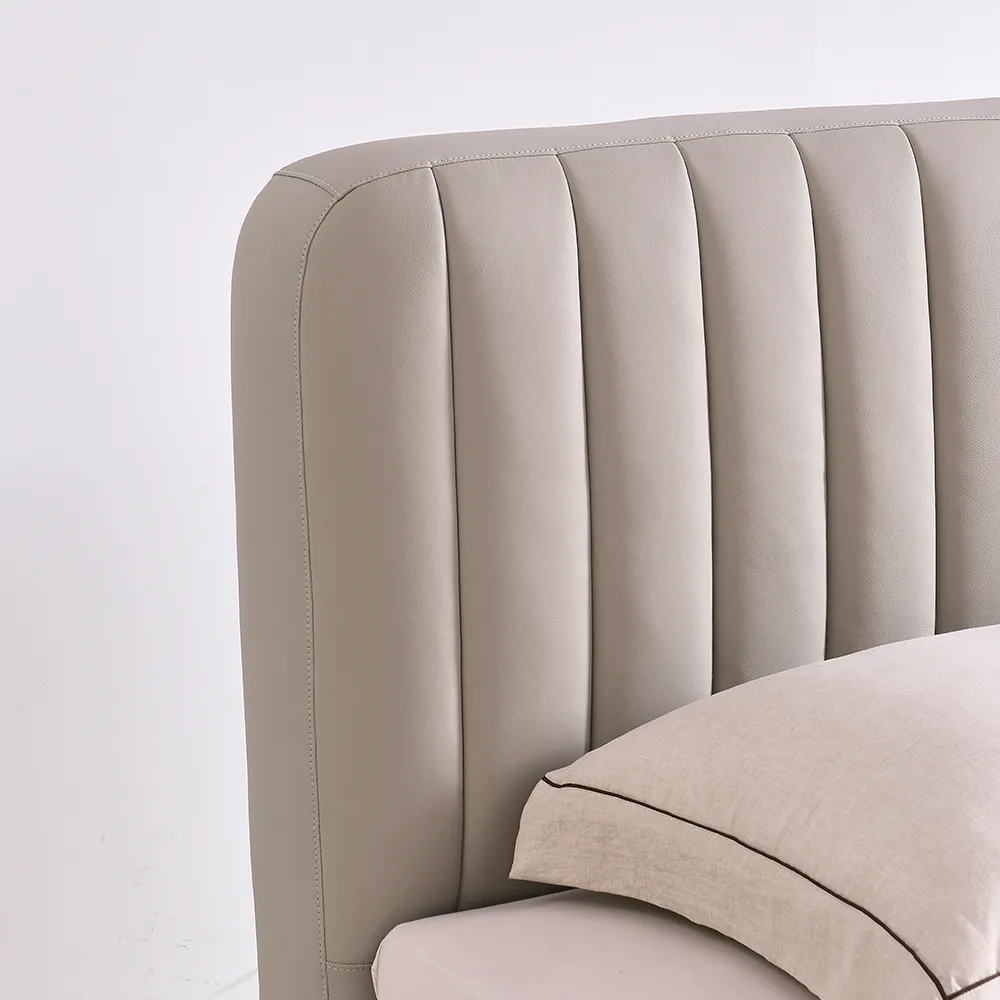 King Size Leather Upholstered Bed with Vertical Channel Headboard