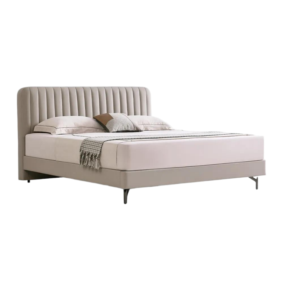 King Size Leather Upholstered Bed with Vertical Channel Headboard