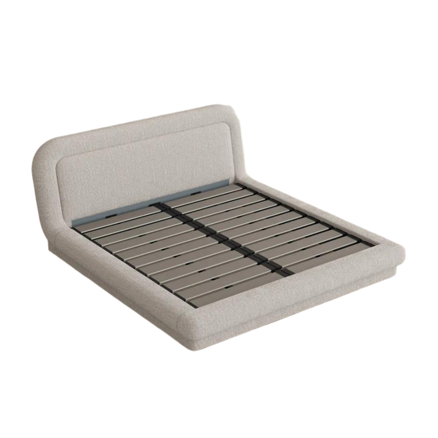Beige Chenille Upholstered Bed – King Size