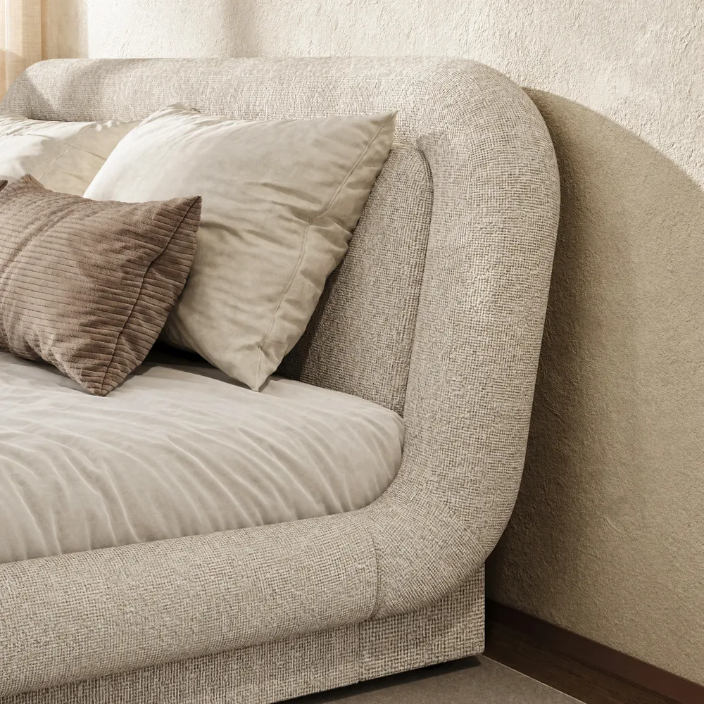 Beige Chenille Upholstered Bed – King Size