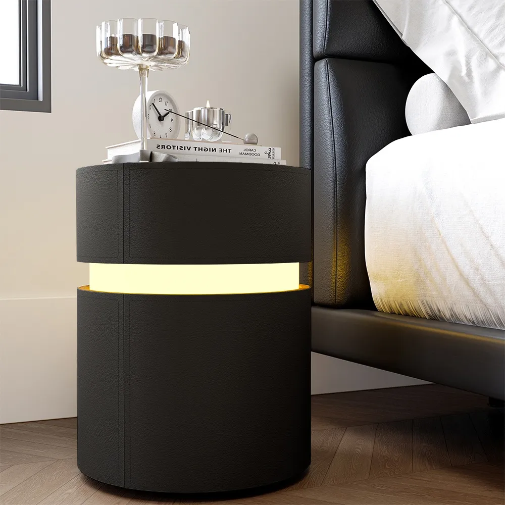 Modern Round LED Nightstand with Drawers Modern Round LED Nightstand with Drawers