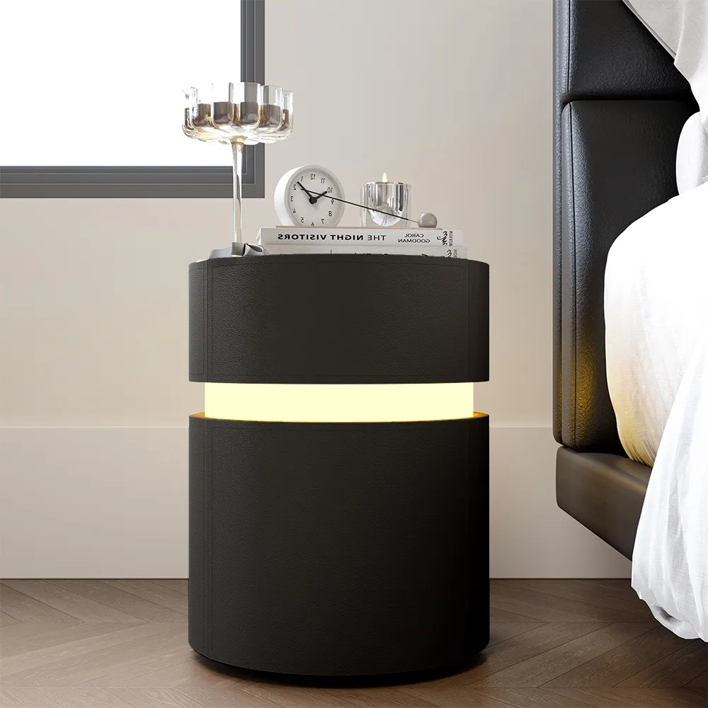 Modern Round LED Nightstand with Drawers Modern Round LED Nightstand with Drawers
