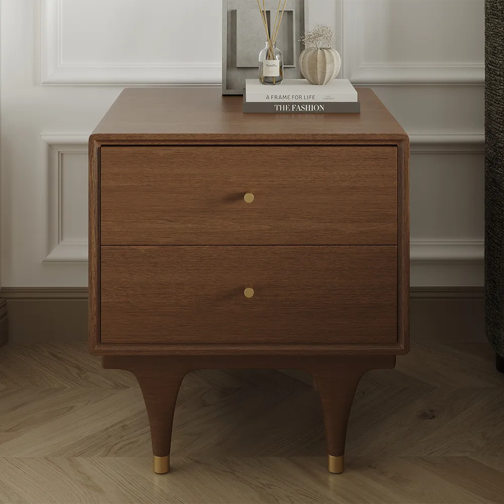 Walnut Color Nightstand with 2 Drawers
