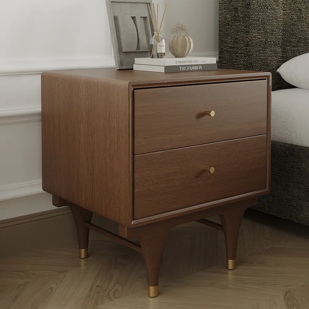 Walnut Color Nightstand with 2 Drawers