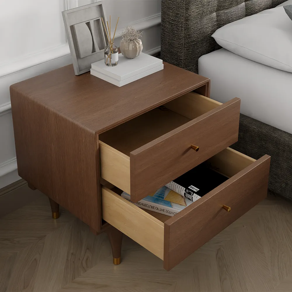 Walnut Color Nightstand with 2 Drawers
